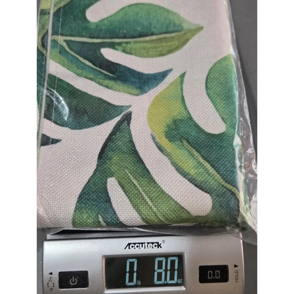 Tropical Monstera Leaf Table Runner Green White Palm Botanical Linen Blend 104in